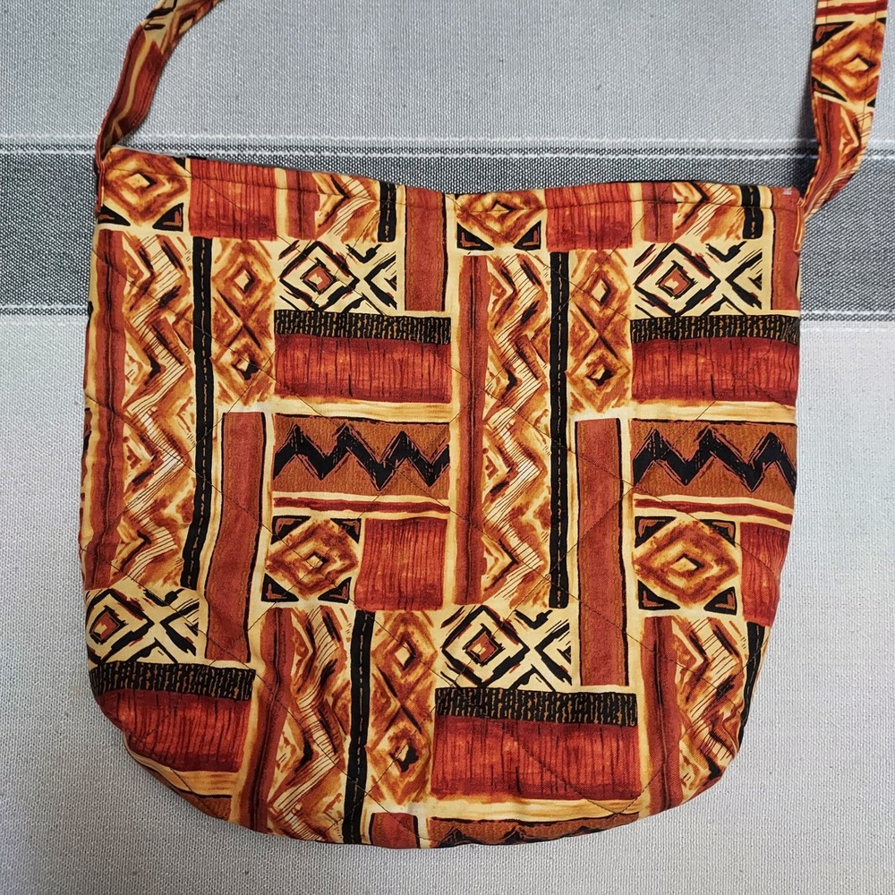African Print Quilted Crossbody Bag Tapestry Women Shoulder Purse Brown Orange